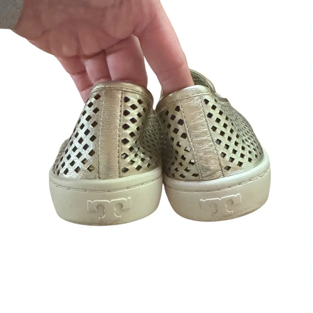 Tory Burch Metallic Gold Jesse‎ Perforated Sneakers Sz 10